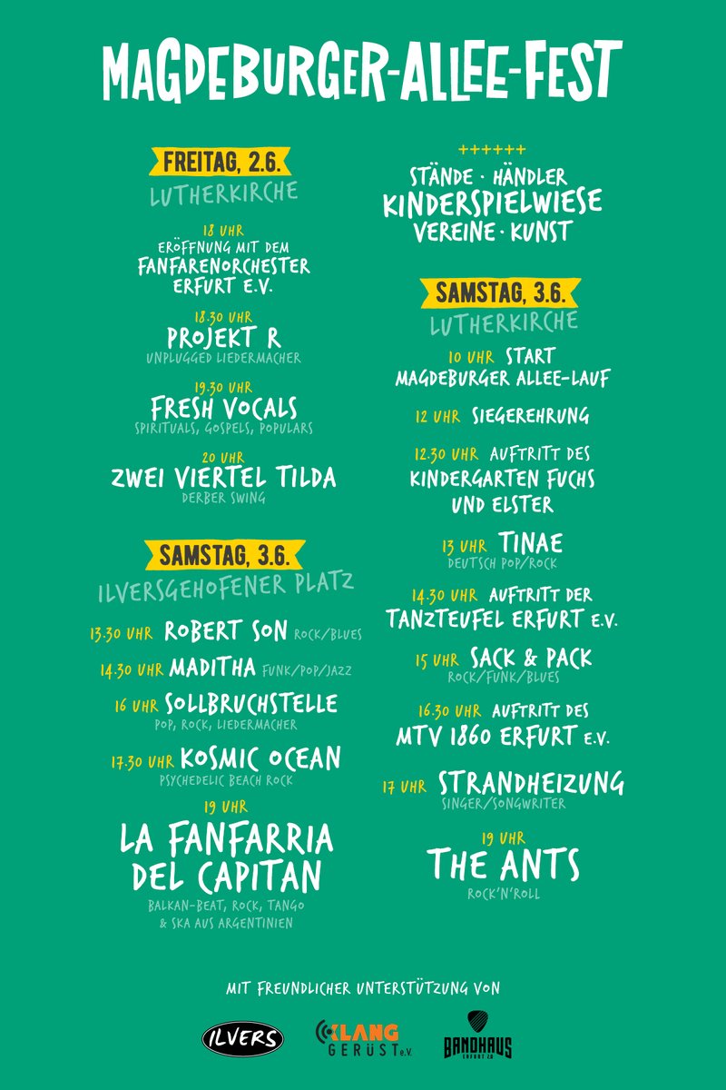 Strandheizung's tweet photo. Wir sind mit dabei beim 28. Magdeburger Allee-Fest! Endlich der erste Auftritt dieses Jahr 👀🎶

#livesommer #erfurt #vorfreude #übenübenüben https://t.co/wMadt6pH1e