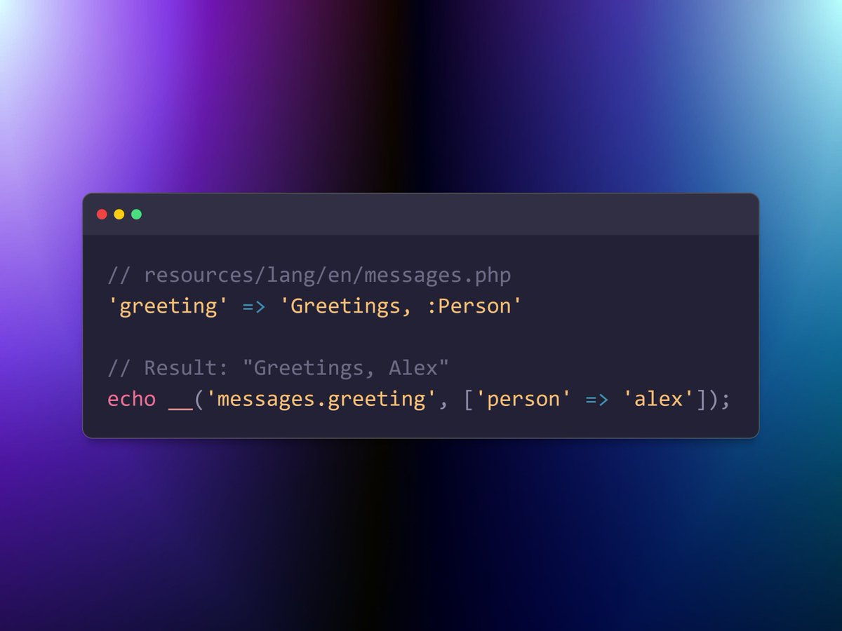 alnahian2003's tweet photo. #Laravel Tip!
🔥 Auto-Capitalize Translations 🔥
📝In translation files (resources/lang), you can use variables with different capitalizations. For example, `:VARIABLE` or `:Variable`. The value you pass will be automatically capitalized!
#LaravelTip #TranslationMagic ✨🔠 https://t.co/HcSN7OGnsc