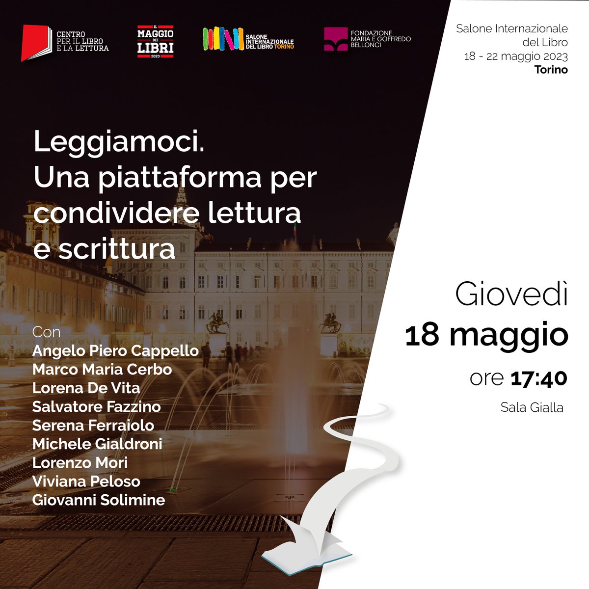 Il #CentroLibro al @SalonedelLibro 📚

📅 giovedì 18 maggio
⏰ 17:40
📜 Leggiamoci. Una piattaforma per condividere lettura e scrittura

Scopri tutti gli eventi 📕 cepell.it/wp-content/upl…

#SalTo23