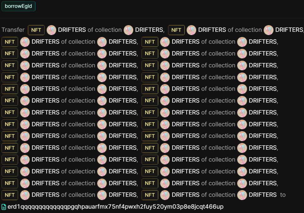 JewelSwapX's tweet photo. Trade, Earn, Lend, Borrow, Farm🔥⚒️

Bulk borrowings for 30 @drifters_nft in action.💪
Congrats!
FP - 1.45 EGLD📈

✅Bulk Borrow in less than 15 secs. 
✅Bulk Renew by just paying interests.  
✅Bulk Cashout (differential) if NFT value increase.

Get instant EGLD Liquidity from @JewelSwapX
with NFT-backed loans and diamond hand your favourite collection.💰

Only at @JewelSwapX💎🙌