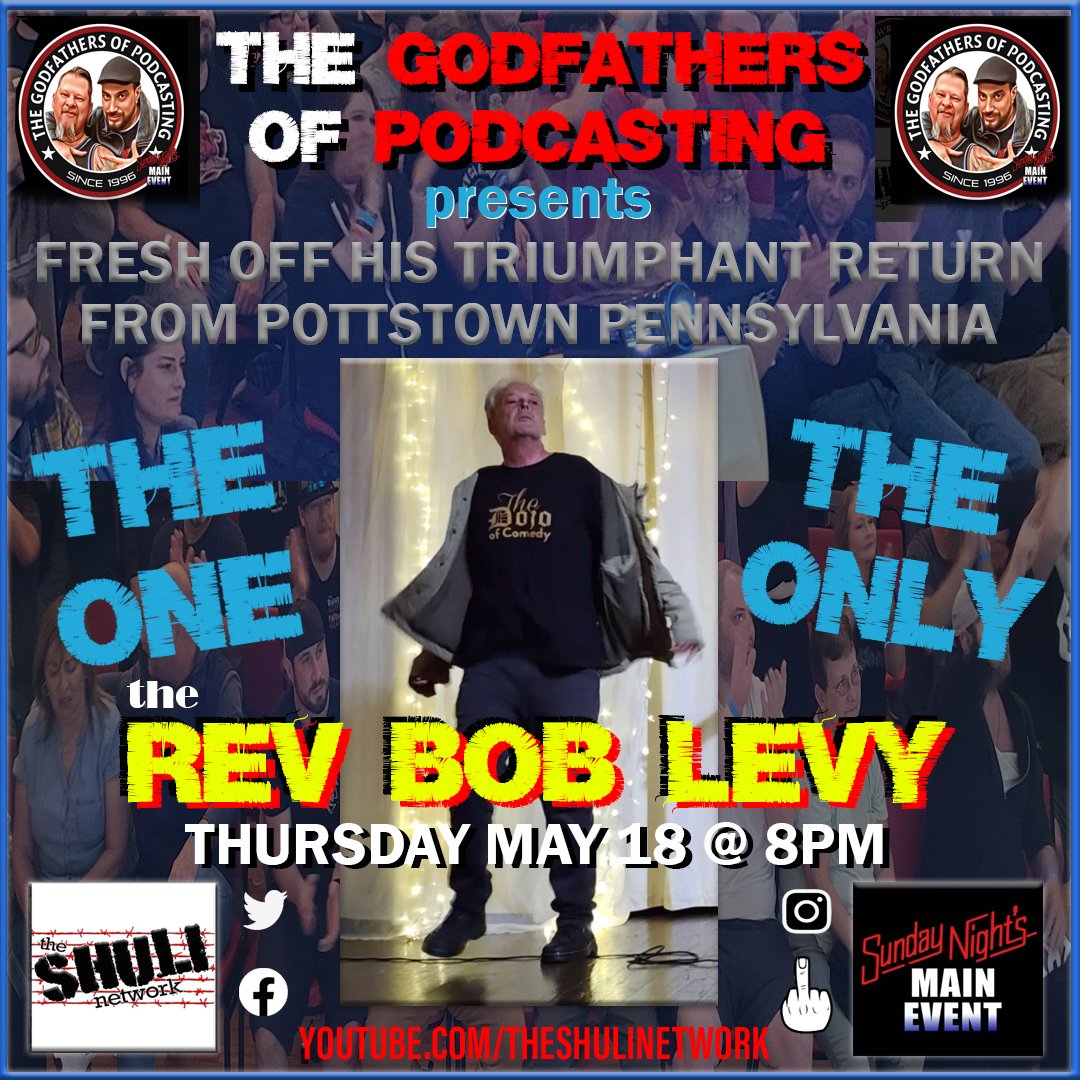 notorioustid's tweet photo. He's baaack. The one and only @levybob joins us to talk about Pottstown, edibles, ranch or blue cheese, podcast wars and more. 8pm eastern LIVE on the @shalomshuli network.
#comedy #jokes #shulinetwork #snmeradio #boblevy #godfathersofpodcasting #unclerico https://t.co/BVit6CZf9t