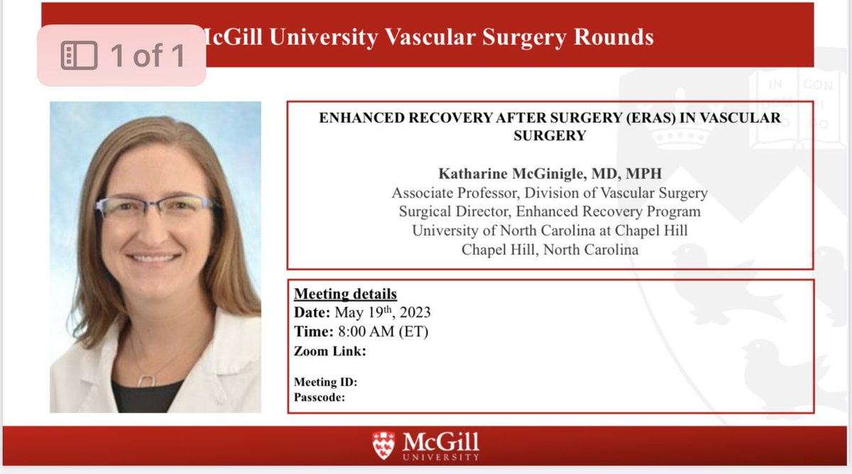 McGill Vascular (@mcgillvascular) on Twitter photo We are excited ri have <a href="/KateMcGinigleMD/">Kate McGinigle, MD MPH</a> join us this friday at 8:00 EST to discuss ERAS in vascular surgery. Please DM if you would like the zoom link to join. <a href="/McGillDeptSurg/">McGill Dept of Surg</a> We are excited ri have <a href="/KateMcGinigleMD/">Kate McGinigle, MD MPH</a> join us this friday at 8:00 EST to discuss ERAS in vascular surgery. Please DM if you would like the zoom link to join. <a href="/McGillDeptSurg/">McGill Dept of Surg</a>