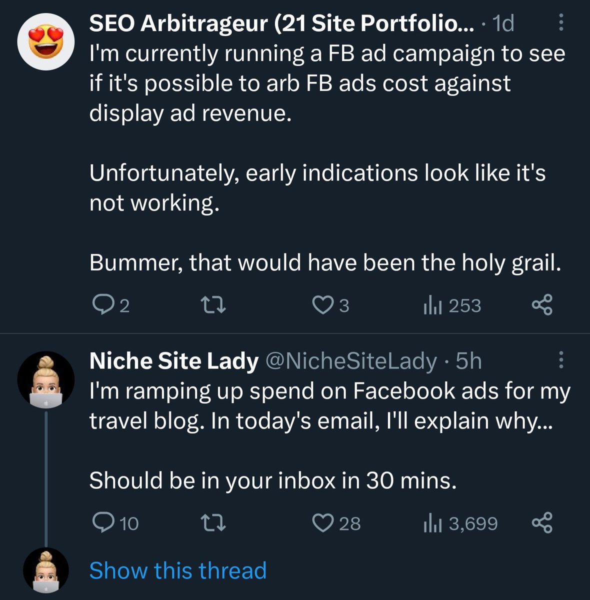nichestory's tweet photo. My feed today.

@NicheSiteLady and @SEOarbitrageur you guys should talk. https://t.co/CGJyyKMhB3