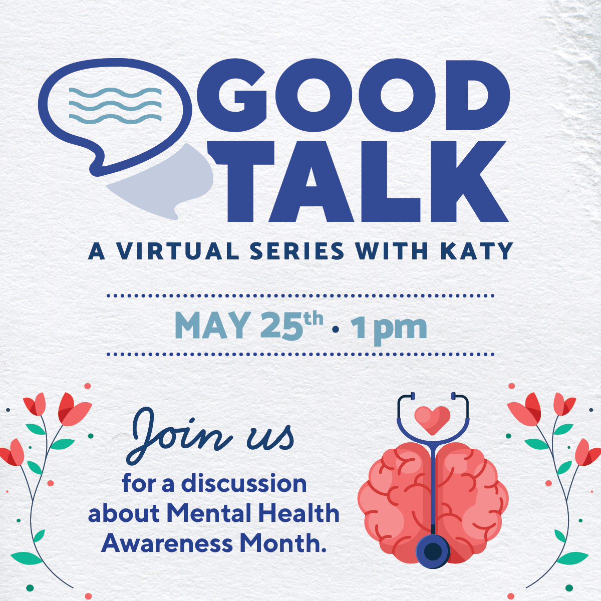 Tune in Thursday, the 25th, for our next installment of Good Talk, a series with our CEO @KatyGaulStigge. This episode will feature a discussion related to Mental Health Awareness Month and Goodwill's connection. Click the link below to register.
us02web.zoom.us/webinar/regist…