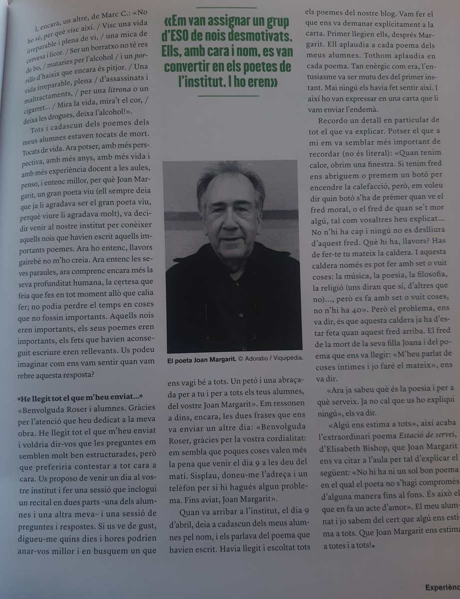 JuliaCubarsi's tweet photo. Fantàstica crònica d'una experiència a l'aula amb poesia sobre la vida i la mort, featuring  Joan Margarit!
Número d'aquest maig-agost de la revista #Perspectiva @RosaSensat https://t.co/8hA7wZXwPm