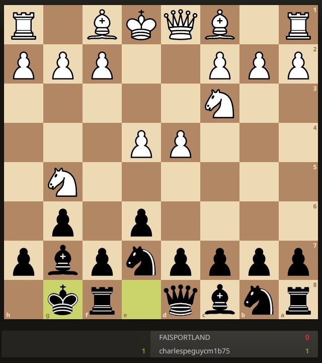 Hello <a href="/CM1B_Peguy/">Les CM1 B de Péguy📝</a>
Nous faisons le roque, castling in English, en déplaçant notre roi de e8 à g8 et notre tour de h8 à f8. Bon week-end et bonne chance😉 #Partie #QuotiChess <a href="/QuotiChess/">QuotiChess 🐘</a>