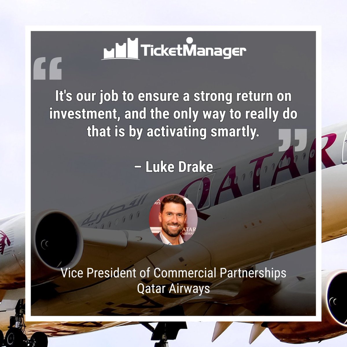 TicketManager's tweet photo. New #podcast drops tomorrow! 🎙️

Luke Drake, VP of Commercial Partnerships at @qatarairways, joined the show to share the airline's keys to success for partnerships in a competitive market. 

👉 Stay tuned! Wednesday, May 17 🗓️

#AllAccessPod x #QatarAirways https://t.co/hwoooNp0hb