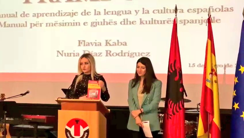 "Español, lengua global" - Jornada celebrada ayer gracias a la Embajada de España en Albania, al IC de Roma, a la Consejería de Educación y a la UT. Hablamos sobre la situación de la lengua española en Albania y presentamos nuestro manual "Trampolín".