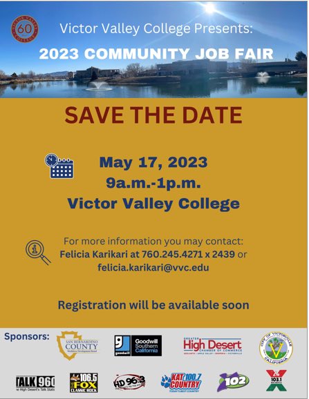 CounselingVvc's tweet photo. Stop by the largest job fair of the High Desert on May 17th!! @VVCTransfers https://t.co/o456XfWnHD