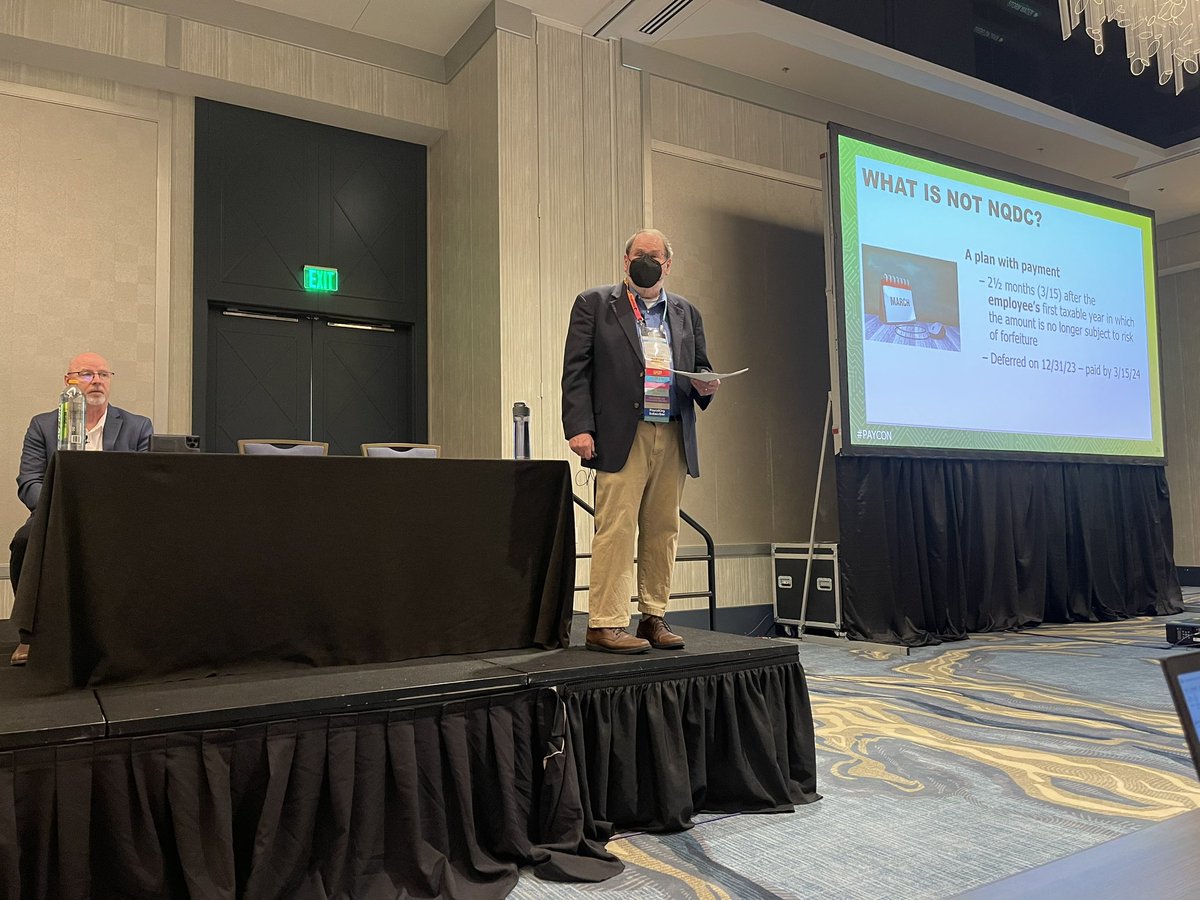 Andrew Garboden and <a href="/PayJim/">Jim Medlock</a> giving us the deets on NQDC plans.  Andy referred to Him as a “walking encyclopedia of payroll knowledge.”  I agree. #paycm #payosnc