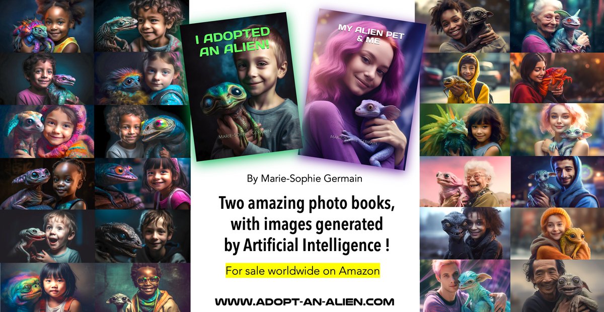 XenoMuseum's tweet photo. Dear contacts, here are my 2 new books, with #AIgeneratedImages, thanks to #MidJourney!
They are available worldwide on Amazon.
LINKS HERE: https://t.co/QJHBxW0nZz

#adoptanalien #AI #IA #artificialintelligence https://t.co/VpXNryHNVD