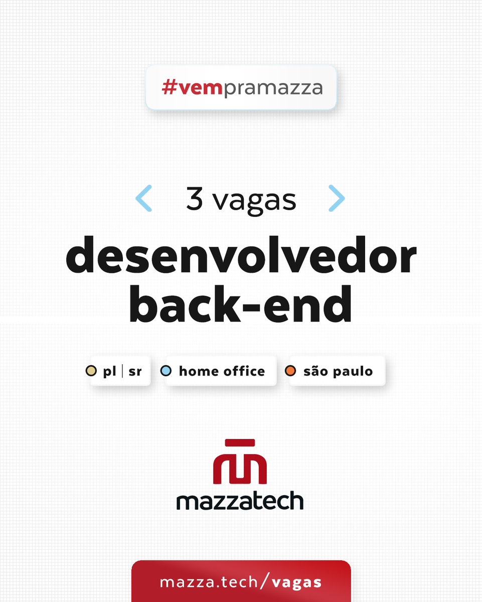 mazzatech_ti's tweet photo. Selecionamos três INCRÍVEIS oportunidades para você😉
#vagasdasemana
Os detalhes de cada vaga estão no link https://t.co/2LIUjXLrJ5
Dúvidas? Manda no direct.
#vempraMazza #mazzatech #programador #programadora #vagasdeti #profissionaldeti #ti #tecnologia #vagadeti #backend https://t.co/vlNCDN78mp