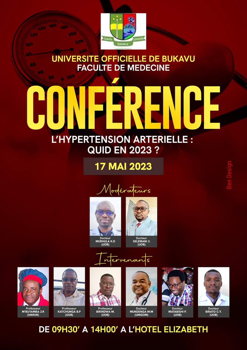 🚨 DÉPISTAGE DE L'HYPERTENSION ARTÉRIELLE DANS LA VILLE DE BUKAVU🚨

A l'occasion de la jrnée inter. de l'hypertension Artérielle, le 17 mai, une campagne de dépistage sera lancée le 17 mai 2023 avec @MayMeasure @MayMeasureOrg @PKatchunga @wimba_docteur @ebenezergenda @AByandike