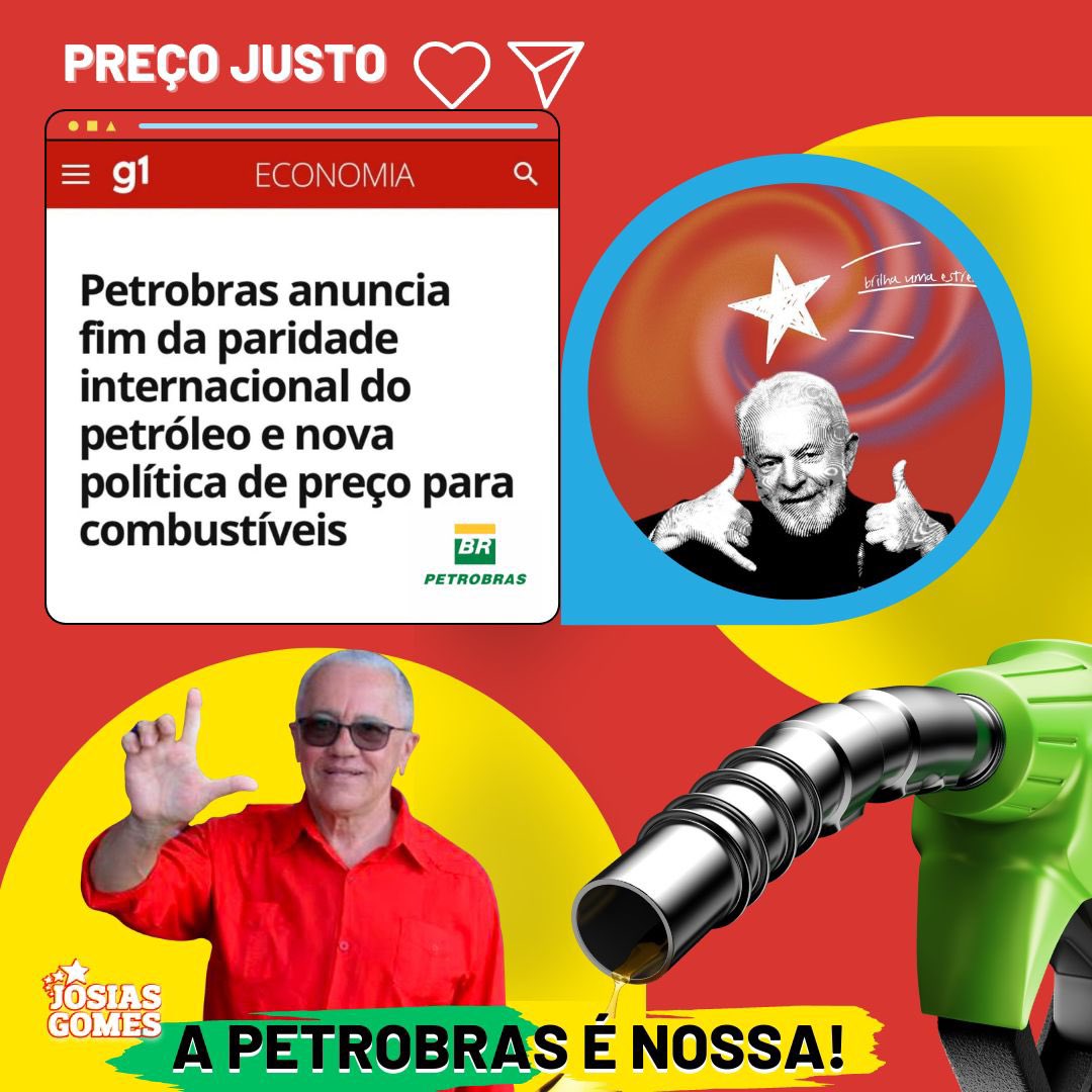Lula prometeu que se fosse eleito iria “abrasileirar” o preço dos combustíveis! A Petrobras anuncia o fim da paridade de preços com o mercado internacional do petróleo e combustíveis. Também foi anunciado redução de 12,6% na gasolina, 12,8% no diesel e 21,3% no gás de cozinha.