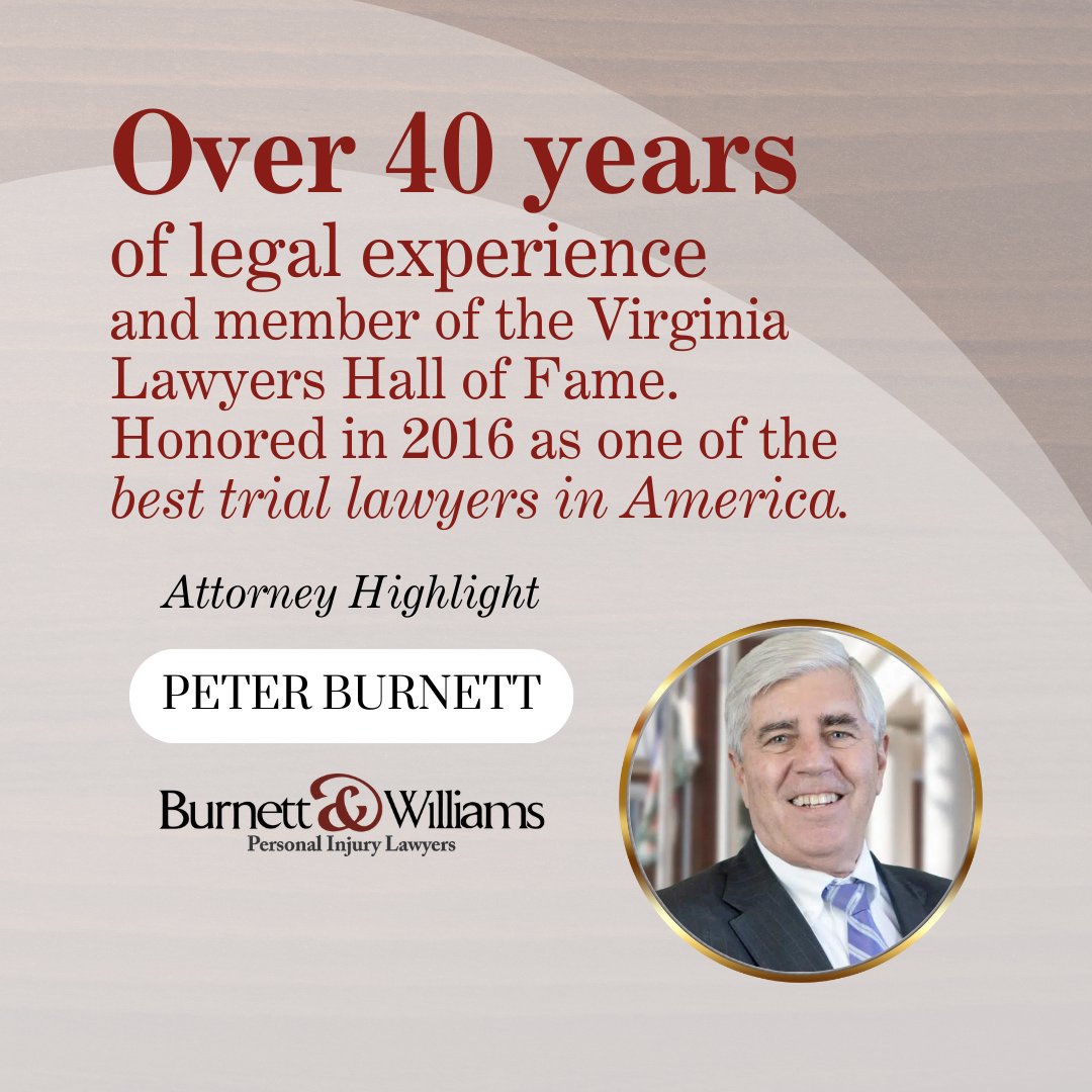 Peter Burnett has guided the firm through a number of noteworthy cases, including multi-million-dollar settlements and verdicts. 
To learn more about our team, visit bit.ly/41I0nCt
#BurnettWilliams #PersonalInjuryLawyers #VirginiaLawFirms #AccidentAttorneys #InjuryLaw