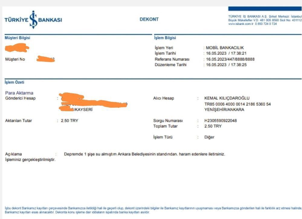 Deprem bölgesindeki bir vatandaş Kılıçdaroğlu’na içtiği suyun parasını geri ödedi.