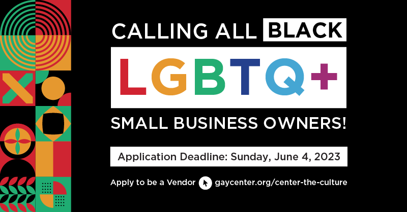 Black LGBTQ+ small business owners are invited to apply to vend during the June 18 event that will center Black LGBTQ+ artists, entertainers, storytellers, influencers, and businesses. 💛 💚 ❤️ 

Application Deadline: Sunday, June 4

Learn more and apply: gaycenter.org/center-the-cul…
