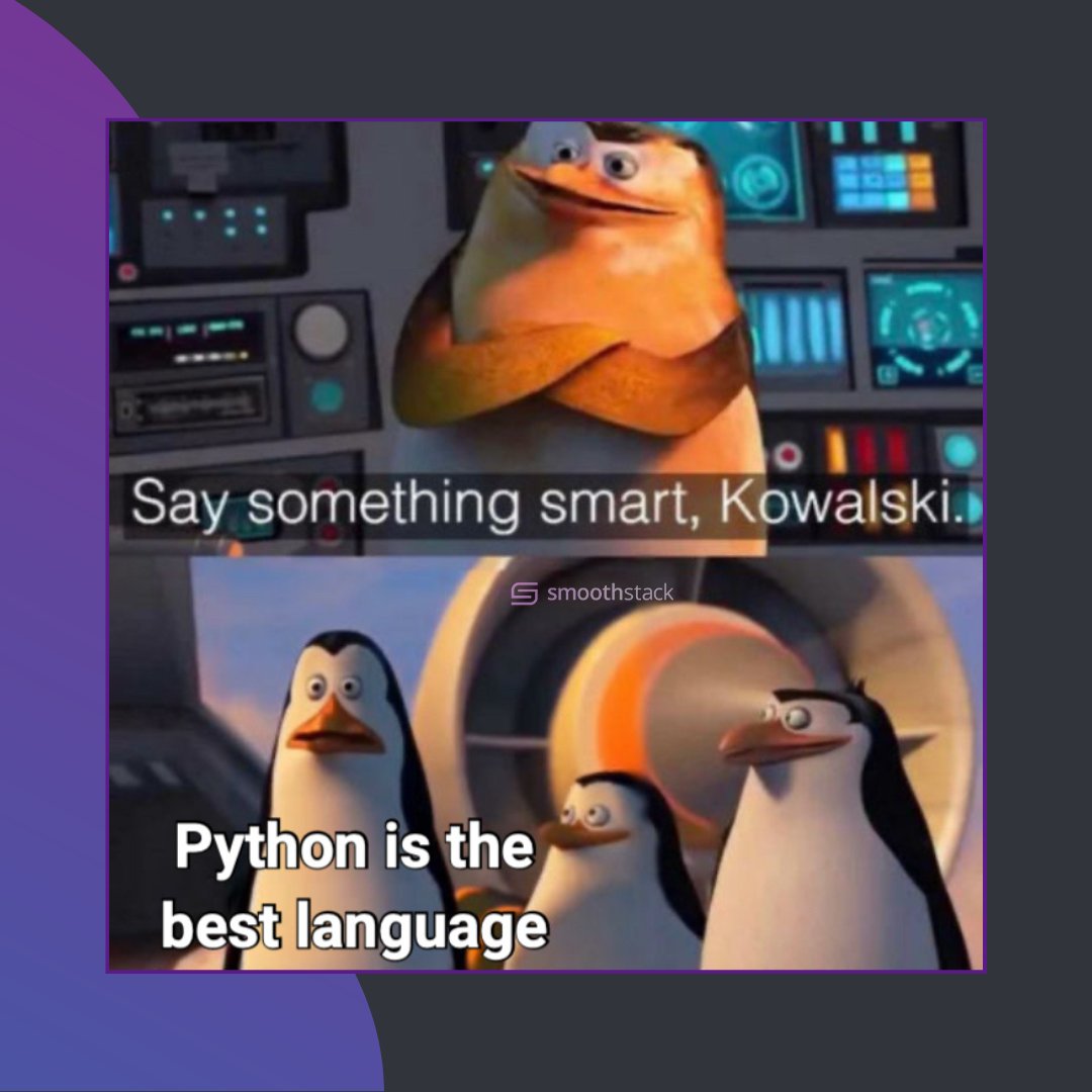 Smoothstack's tweet photo. I guess Kowalski really likes whitespace. 😜
__________________________________________________________________

#codinglife #codingmemes #smoothstack #codeforexcellence #wearesmoothstack #softwaredevelopment #python #pythonsuperiority #penguin #kowalski https://t.co/bLU7f6U0VY