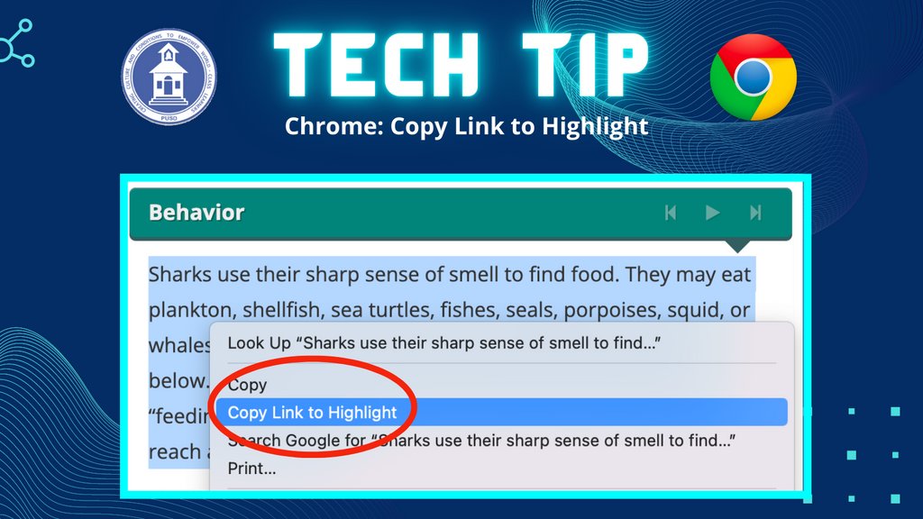 #TechTipTuesday No more scrolling! Share a link directly to specific text on a webpage! Simply highlight the part of the text you would like to send students to, right-click, select 'Copy Link to Highlight,' and share this link with students for easy access! #PUSDinnovate