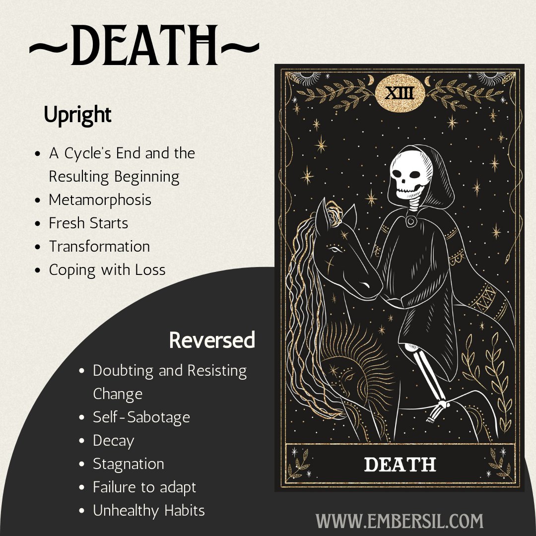 EmbersilTB's tweet photo. 🌑💀 The Death card is a symbol of transformation and new beginnings. Have you ever pulled this card in a reading? Share your experience below! #tarot #deathcard #transformation https://t.co/T1JyLkxNr7