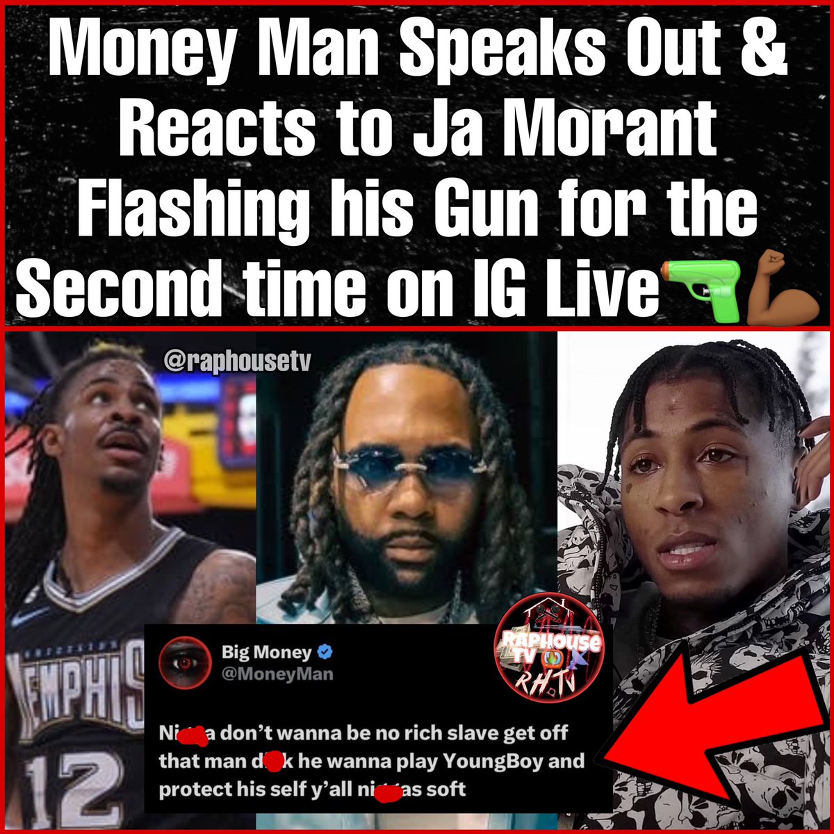 raphousetv2's tweet image. Money Man Speaks Out &amp;amp;Reacts to Ja Morant Flashing his Gun for the Second time on IG Live🔫💪🏾