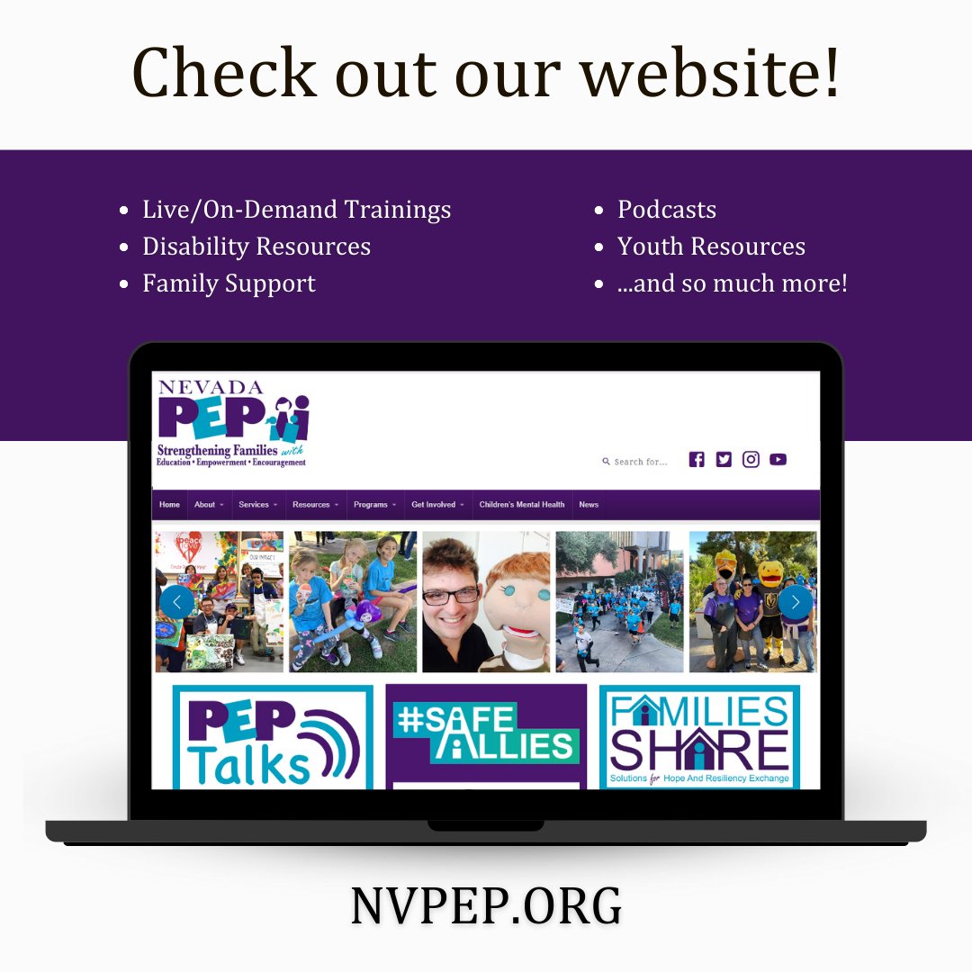NevadaPEP's tweet photo. Have you visited the @NevadaPEP website?
You'll find live and on-demand trainings, disability resources, family support, podcasts, youth resources, and so much more!
Visit https://t.co/8836WaHaXf today!
#Webinars #Disabilities #DisabilityResource #FamilySupport #YouthResources https://t.co/UhQHyPsU0n
