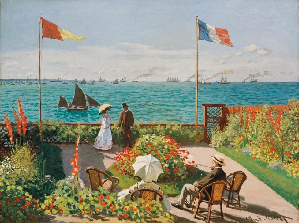 LeonMarchon's tweet photo. La terrazza in riva al mare a Sainte-Adresse (1867).

Audace composizione di #ClaudeMonet, fatta di sole, mare e fiori riuniti; tratto schematico e cromaticità la accostano alle prime opere realistiche dell'#Impressionismo.

#sole #mare #fiori #opera #realismo https://t.co/lZqeQ3Wv6l