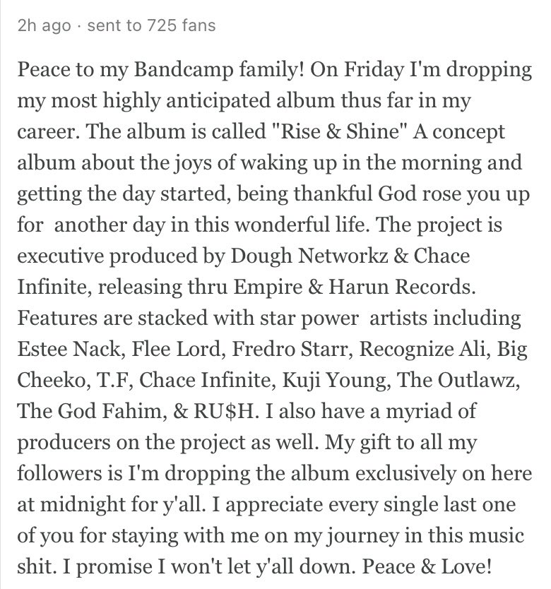 NiCESUPREME888's tweet photo. Quick message to the investors. 
Album exclusively available midnight. Rise &amp; Shine. ☀️ https://t.co/4nig2s9oz8