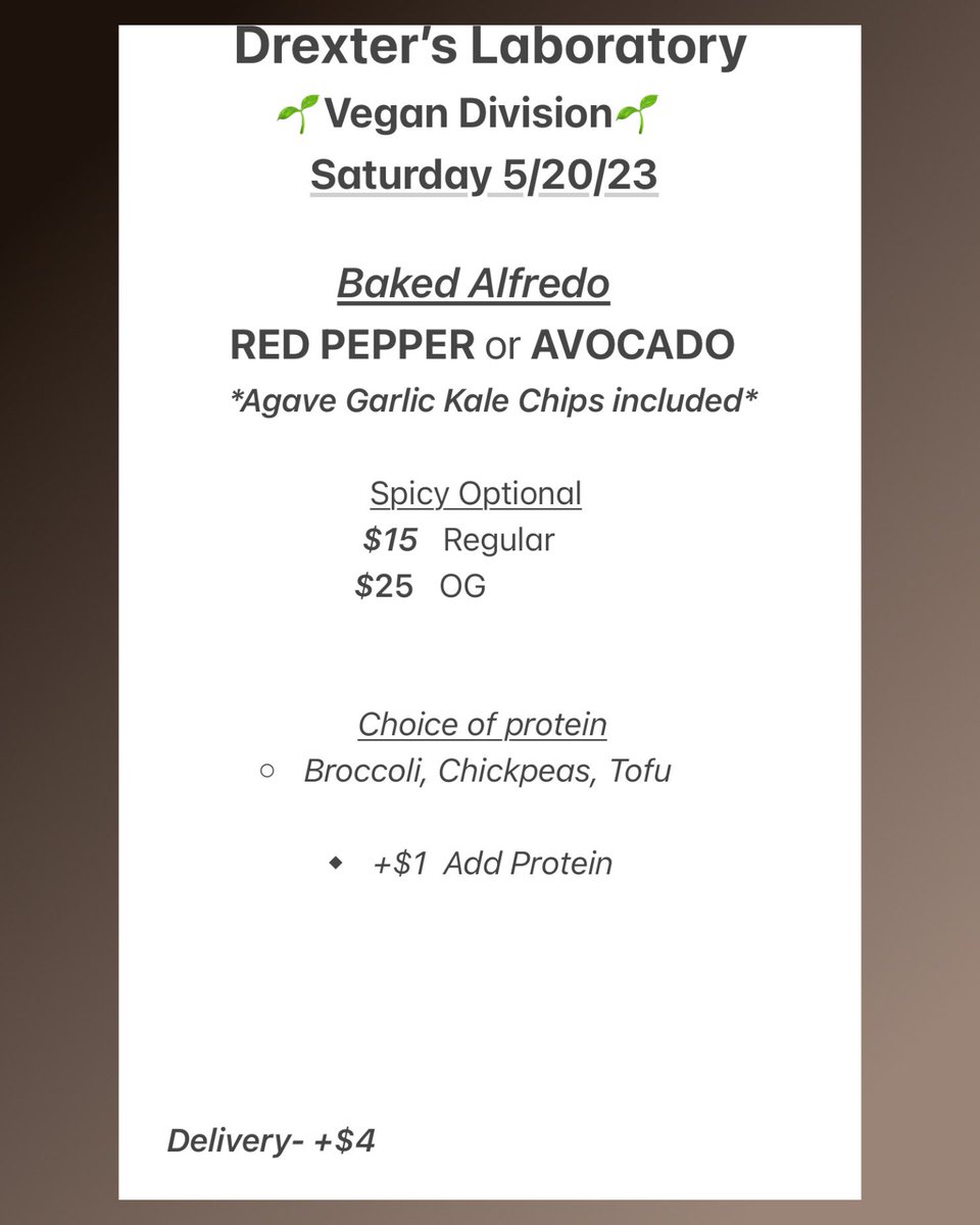 ChefBoyarDrex's tweet photo. Alfredo &amp; Wings/ Vegan Alfredo

Will be serving on Saturday, 5/20. Accepting orders until Friday, 5/19, 10:30pm

Denton pickup/delivery(+$4) only https://t.co/01SOw9JqOR