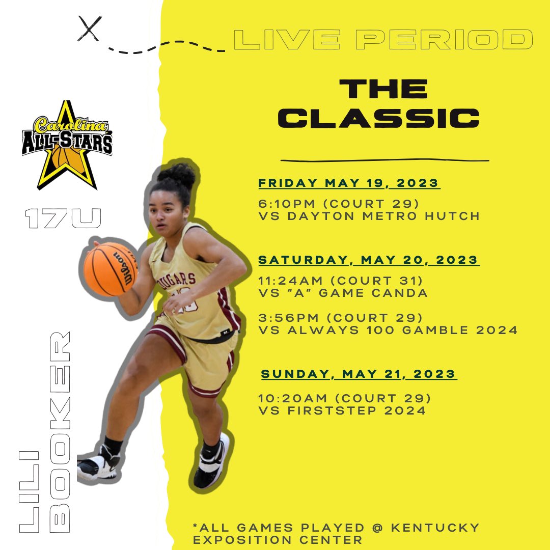 Lili Booker (@lilibooker2024) on Twitter photo Hey Coaches! Come check me out this weekend in Louisville! <a href="/CannonAthletics/">CannonAthletics</a> <a href="/Cannon_GBB/">🏀 Cannon School Girls Basketball 🏀</a> <a href="/CoachTyCoxCPA/">Coach Ty Cox CPA</a> <a href="/Look_itsCoachD/">Kelvin Drakeford</a> <a href="/K1Book66/">Keith Booker</a> <a href="/carolinallstars/">Carolina All-Stars Girls Basketball</a> Hey Coaches! Come check me out this weekend in Louisville! <a href="/CannonAthletics/">CannonAthletics</a> <a href="/Cannon_GBB/">🏀 Cannon School Girls Basketball 🏀</a> <a href="/CoachTyCoxCPA/">Coach Ty Cox CPA</a> <a href="/Look_itsCoachD/">Kelvin Drakeford</a> <a href="/K1Book66/">Keith Booker</a> <a href="/carolinallstars/">Carolina All-Stars Girls Basketball</a>