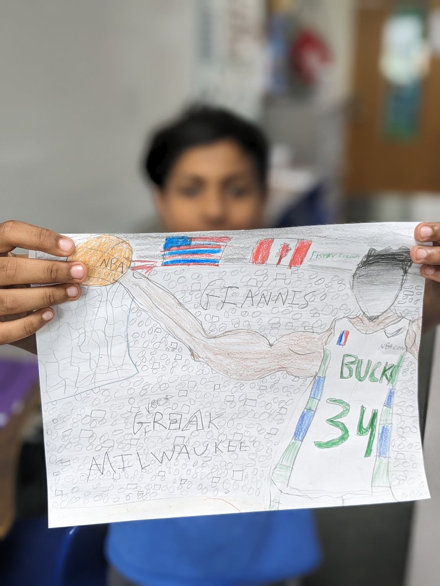 mrsrobisonGL's tweet photo. One of the many artists in my 4th grade class! Celebrating our skills and talents while we admire those of others  @bucks_arg @Giannis_An34 https://t.co/fkZsfI1Hi2