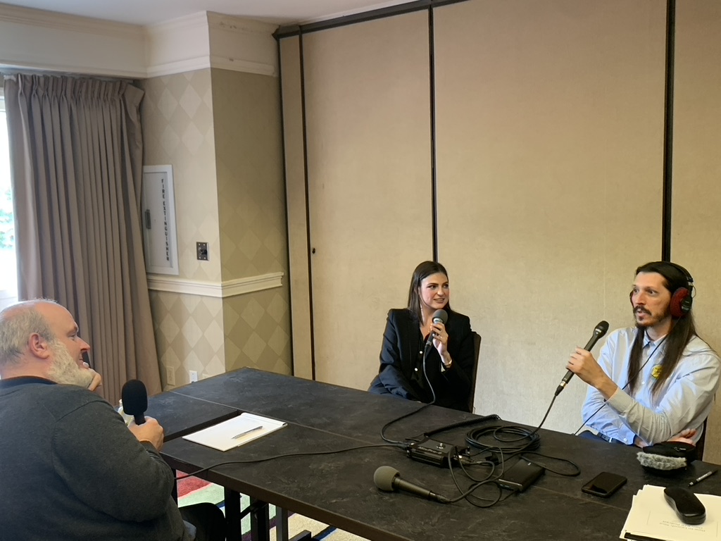 GAdamBruns's tweet photo. It was a pleasure to represent @SiteSelection and learn with @alexisselmoree at @ASBPE's national conference in ATL, where among other things she made a podcast after an outstanding talk on podcasting by Brendan Howard (left) &amp; @plasticAudio's Michael Castañeda. Stay tuned! https://t.co/LhGBUGdaWA