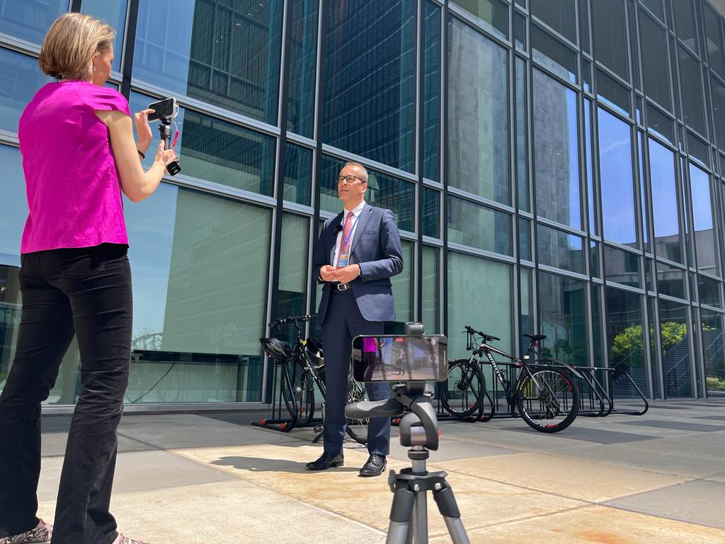 RomaniaUN_NY's tweet photo. Ahead of #WorldBicycleDay, our PR @CornelFeruta is raising awareness on collective efforts at #UNHQ 🇺🇳 for protecting the environment 🌳 and promoting healthy exercise 🚴.

We also need to #rethinkmobility beyond the global #RoadSafetyWeek! 
@rtenews https://t.co/mFrVF8LlyN