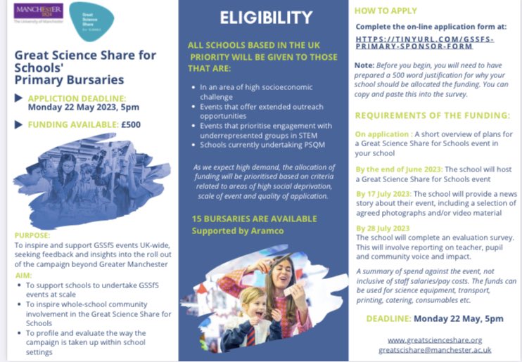 LynneBianchi's tweet photo. Doing a @GreatSciShare event? This funding may be able to support you. Short deadline 22nd May! Only 500 words needed! https://t.co/f5sfszpesQ https://t.co/BsMmxLuKvO