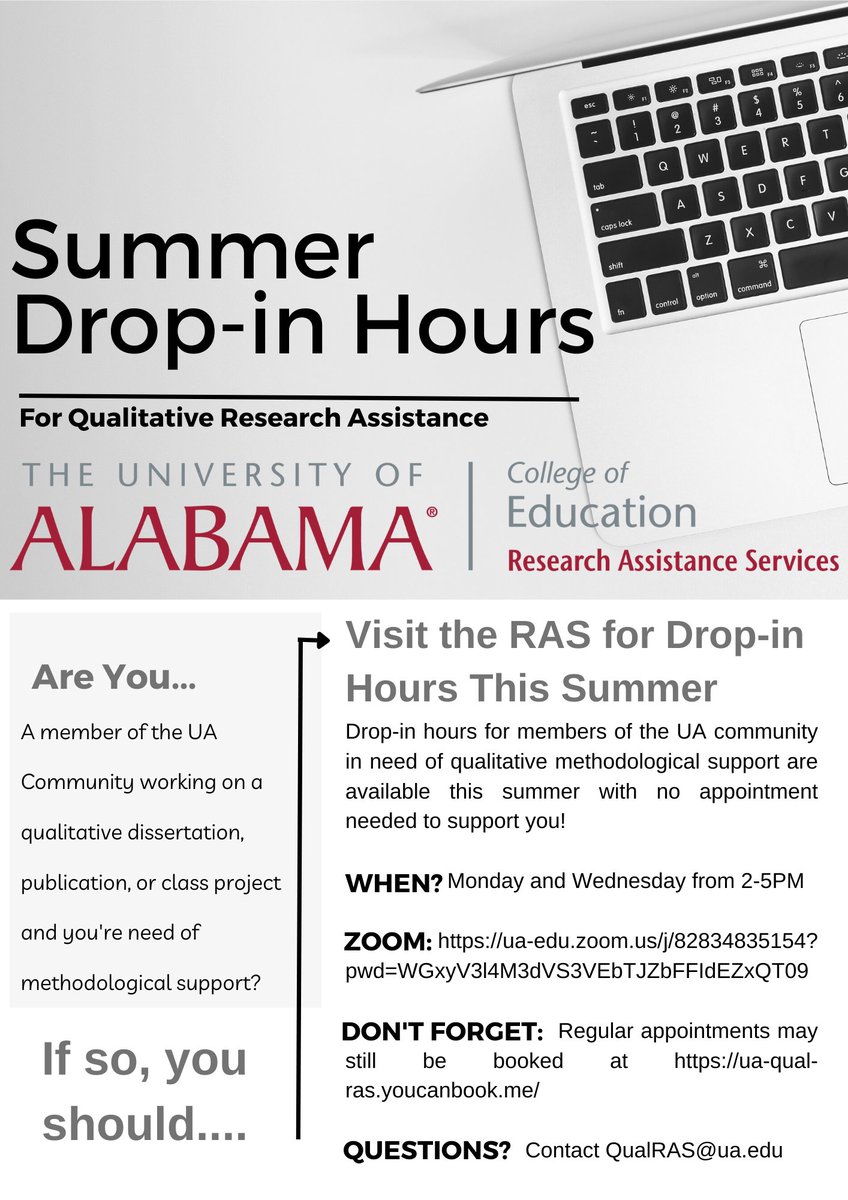 Summer Drop-in Hours!!!!! For more info Contact QualRas@ua.edu