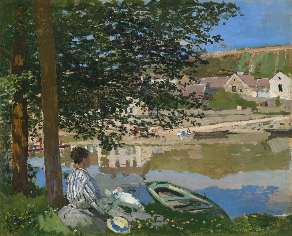 LeonMarchon's tweet photo. Il fiume/Sul bordo dell'acqua, Bennecourt (1868).

#ClaudeMonet usa la superficie riflettente dell'acqua per astrarsi dal soggetto; la natura si fonde con l'immagine sdoppiata nell'acqua, creando un insieme che annulla qualsiasi profondità spaziale e la fissa alla superficie. https://t.co/8RhEeau9Rz