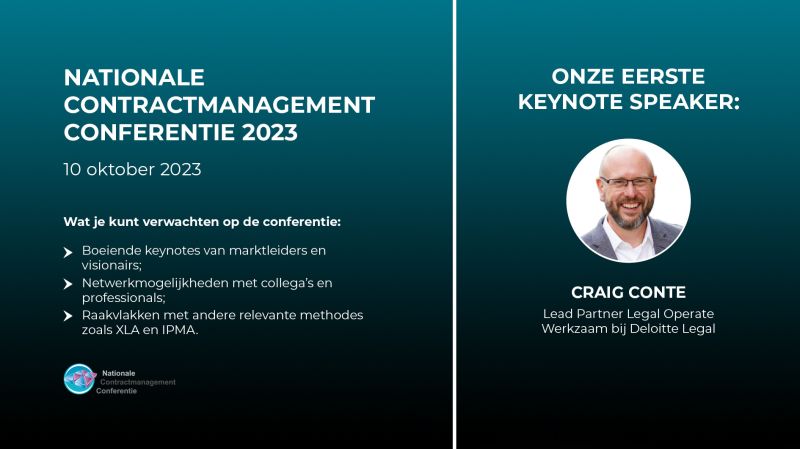 CMPartnersNL's tweet photo. Niemand minder dan @craigjconte, Lead Partner Legal Operate van Deloitte Legal, mogen wij als keynote speaker verwelkomen tijdens de Nationale Contractmanagement Conferentie op 10 oktober.

Tickets bestel je nu via https://t.co/oXICtJeRFX

#contractmanagement #catscm #NCMC2023 https://t.co/2GP7xAAIdE