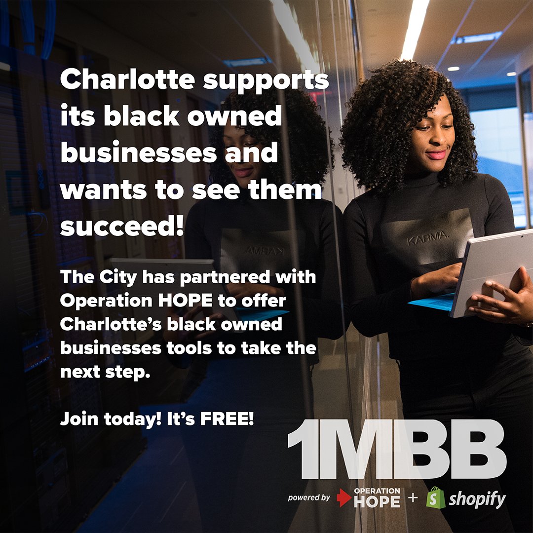 cltecon's tweet photo. Charlotte supports its black-owned businesses and wants to see them succeed! The City has partnered with Operation Hope to offer Charlotte’s black-owned businesses tools to take the next step.  Join today! It’s FREE! - https://t.co/kck7vBu7lb https://t.co/fRtZV2CacW