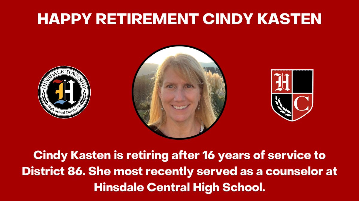 ThisIsHCHS's tweet photo. We want to congratulate Cindy Kasten on her upcoming retirement.

We thank her for 16 years of dedicated service to District 86, and wish her the best as she begins this exciting new chapter. #RedDevilNation https://t.co/b023QOfKFc