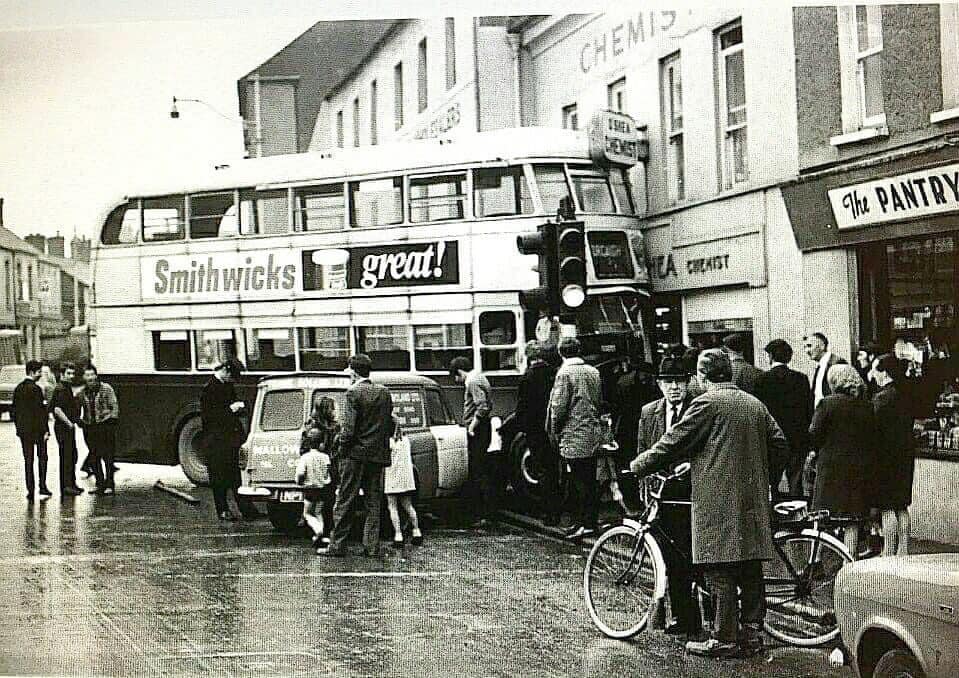 Oops #WhereinCork did this crash happen in 1966 - NPI Anglia Van v #Cork bus #LoveCork #PureCork #CorkLike 📸Eamon Kelly
