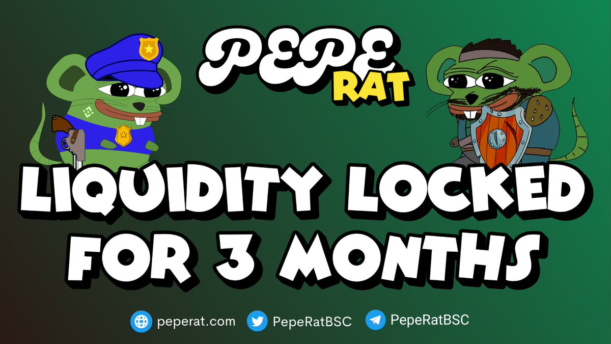 PepeRatBSC's tweet photo. π¨ Announcement! π¨
We're extending liquidity lockπ to a total of 3 months and we'll keep extending even more! We want all #PepeRat frens to feel secure about their investment as we continue to have fun together on this epic cheese journey! ππ§π $Pepe @1goonrich https://t.co/caoXD42yS2