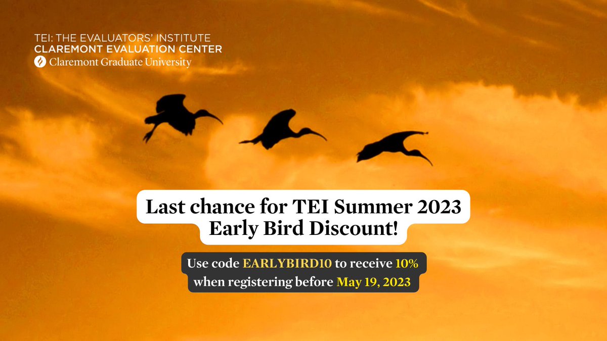Evaluators'Institute (@evaluatorsinst) on Twitter photo TEI Summer Program: Early Bird Discounts Ending Soon register now: web.cvent.com/event/ef774f3a…
#tei #evaluation #professionaldevelopment #cgu <a href="/IpeAea/">AEA IPE TIG</a> <a href="/ReLAC_eval/">ReLAC</a> <a href="/IdeasYee/">IDEAS YEE</a> <a href="/CGUnews/">CGU</a> <a href="/IEAc_Eval/">International Evaluation Academy (IEAc)</a> <a href="/IOCE_eval/">IOCE_eval</a> <a href="/GEI_GlobalEval/">Global Evaluation Initiative</a>
<a href="/CES_SCE/">CES-SCÉ</a> <a href="/EES_Eval/">European Evaluation</a> <a href="/APEAeval/">Asia Pacific Evaluation Association</a> <a href="/AfrEA_YEE/">AfrEA YEE Network</a> <a href="/tweet_afrea/">African Evaluation Association</a> <a href="/aeaweb/">Evaluation Headlines</a> TEI Summer Program: Early Bird Discounts Ending Soon register now: web.cvent.com/event/ef774f3a…
#tei #evaluation #professionaldevelopment #cgu <a href="/IpeAea/">AEA IPE TIG</a> <a href="/ReLAC_eval/">ReLAC</a> <a href="/IdeasYee/">IDEAS YEE</a> <a href="/CGUnews/">CGU</a> <a href="/IEAc_Eval/">International Evaluation Academy (IEAc)</a> <a href="/IOCE_eval/">IOCE_eval</a> <a href="/GEI_GlobalEval/">Global Evaluation Initiative</a>
<a href="/CES_SCE/">CES-SCÉ</a> <a href="/EES_Eval/">European Evaluation</a> <a href="/APEAeval/">Asia Pacific Evaluation Association</a> <a href="/AfrEA_YEE/">AfrEA YEE Network</a> <a href="/tweet_afrea/">African Evaluation Association</a> <a href="/aeaweb/">Evaluation Headlines</a>