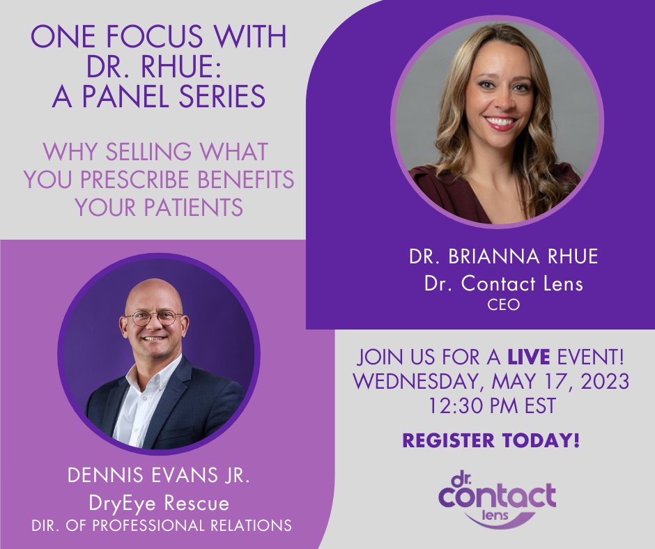 DContactLens's tweet photo. In the next One Focus LIVE "Why Selling What You Prescribe Benefits Your Patients", Dr. Rhue and Dennis Evans will touch on topics like: understanding refraction in a new light and how displays increase compliance and help build your clinic. Sign up today! https://t.co/DT7pbaBlnM https://t.co/E2wHWZdES5