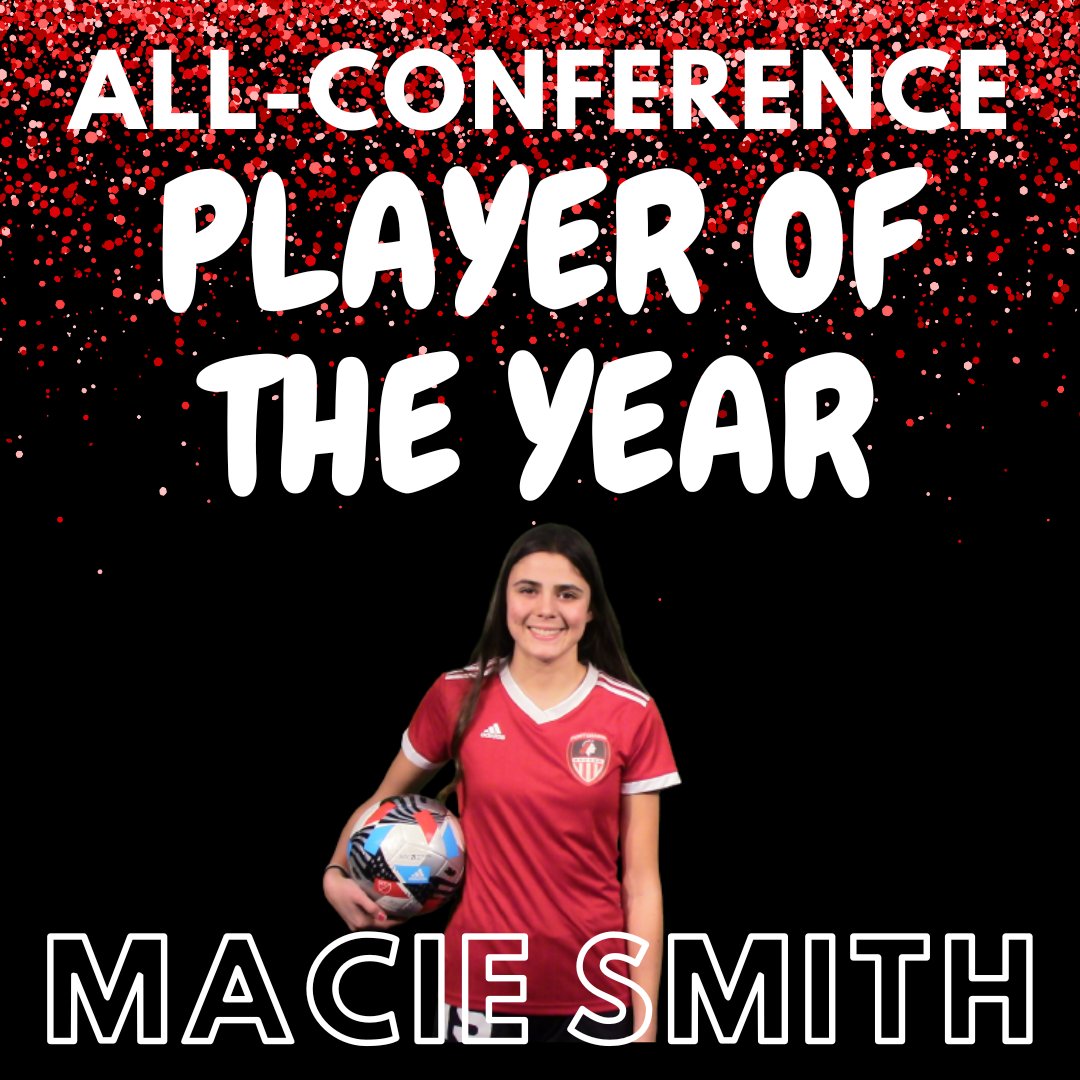 All-Conference PLAYER OF THE YEAR is MACIE SMITH!  There is no one more deserving! Macie worked hard day in and day out! Her speed and ability to find the corner of the net is unmatched! Congratulations on an amazing Senior year, Macie!