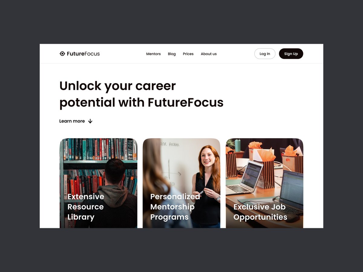 #DailyUI Day003 -  Landing page (but only hero) for imaginary career development platform 'FutureFocus'.

Don't have much time today, because I still need to go walk for my mental health 🌿🚶‍♀️🧘‍♀️💅