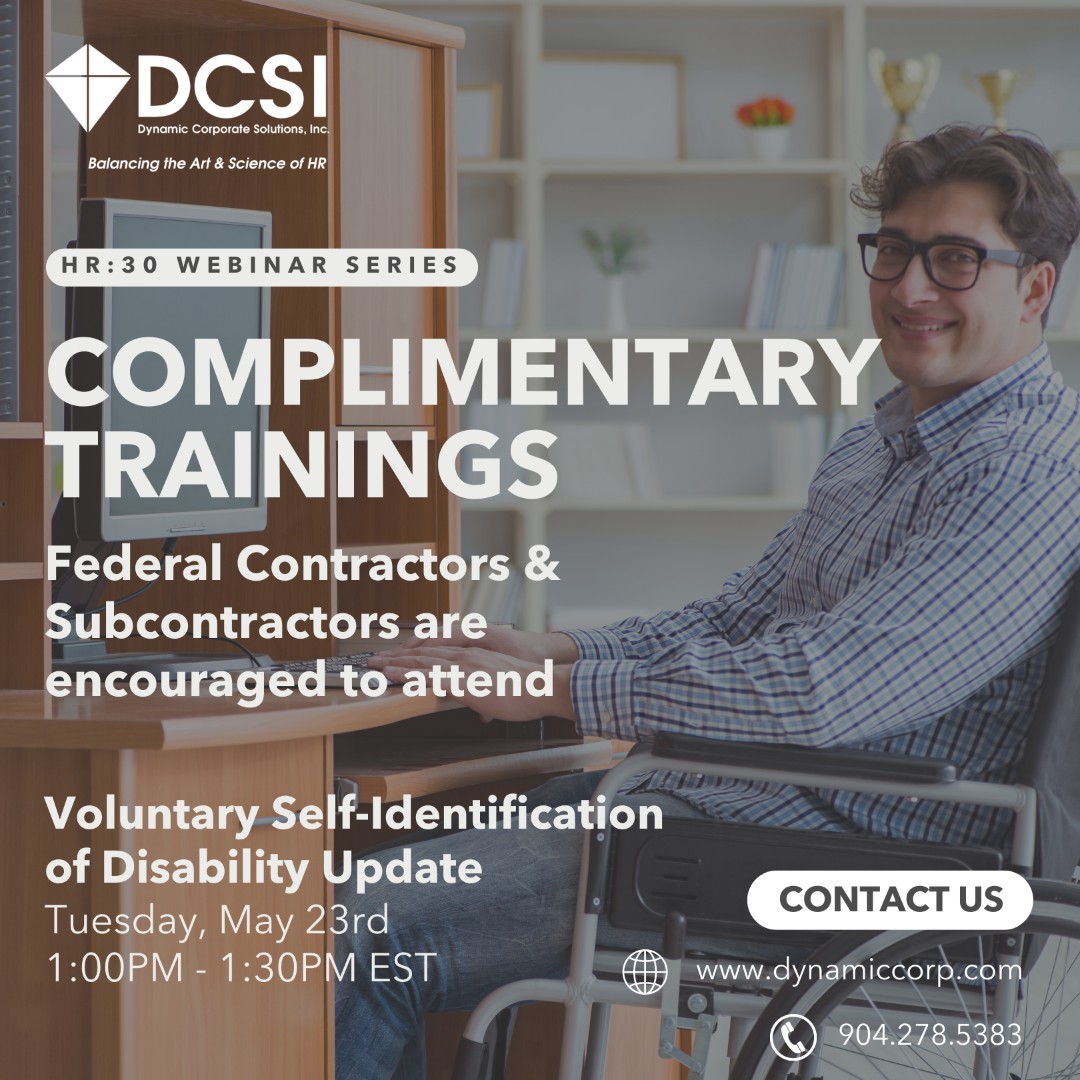Join DCSI’s Senior HR Consultant, Betsy Giblin, for an informative, live update for Federal Contractors. This session will cover the OFCCP’s requirements.
Register Now: dynamiccorp.com/training 

#DCSI #HRConsultant #HR #FederalContractors #HumanResources #employmentlaw