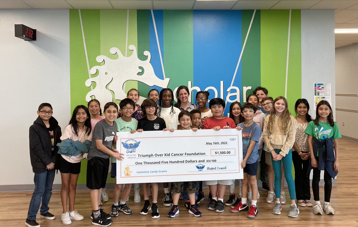 windsorparkelem's tweet photo. Windsor Parkโs Student Council donated $1500.00 to Triumph Over Kid Cancer today from monies raised through Candygrams. Thank you, Mecklin Ragan, for visiting and providing inspiration to our kids! @CCISD #TOKC https://t.co/ij1NAPG6Uw