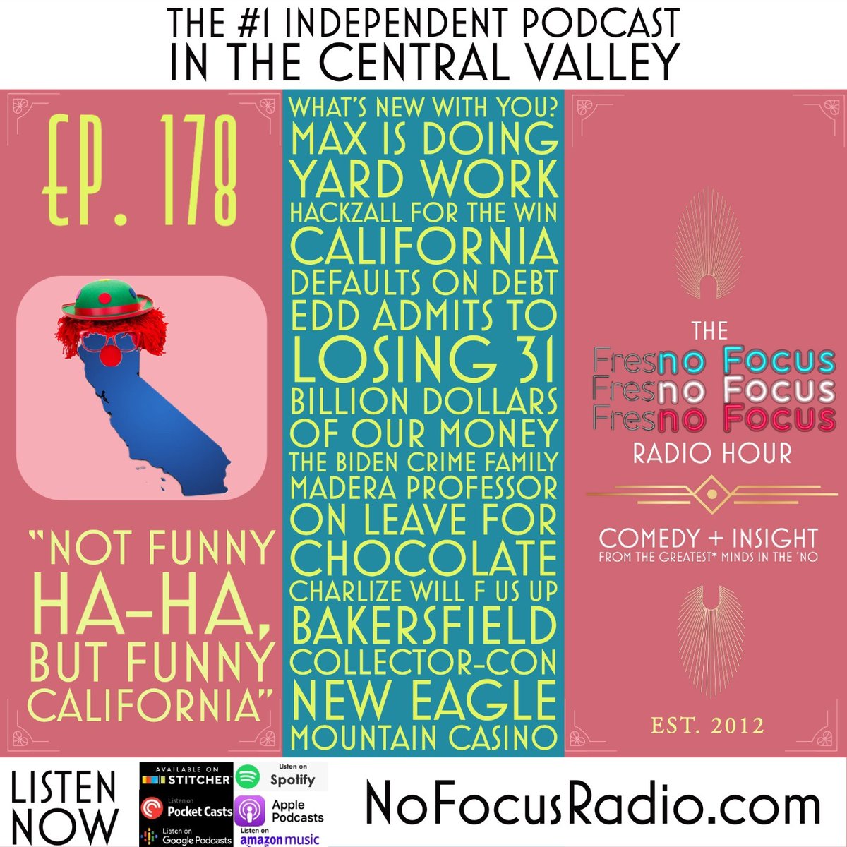 Nofocusradio's tweet photo. The no Focus Radio Hour Ep 178: "Not Funny Ha-Ha, but Funny California."
https://t.co/8u7nXdY2AT
------------
Tags:
#fresno #clovis #podcast #centralvalley #radio #hackzall #california #newsom #edd #biden #bidencrimefamily #thedailywire #shehers #charlizetheron #collectorcon https://t.co/3VlIc13Bxq