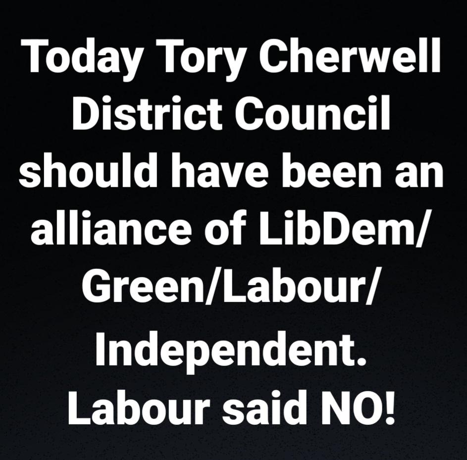 Labour letting the Tories keep control of Cherwell District Council!

Official staement from the Green Party on Cherwell District Council

“We are bitterly disappointed that after a huge amount of work, negotiation and compromise between our parties, Labour have...
1/ 🧵