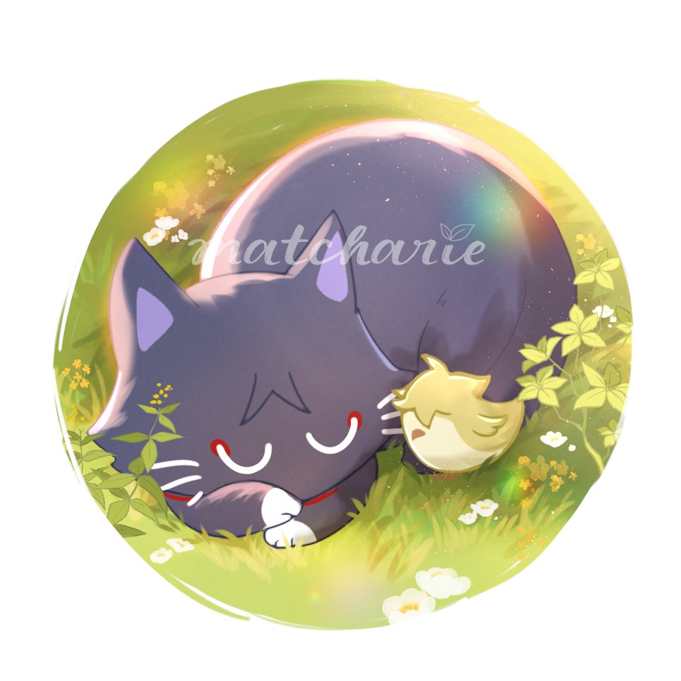 no humans grass flower closed eyes cat sleeping lying  illustration images